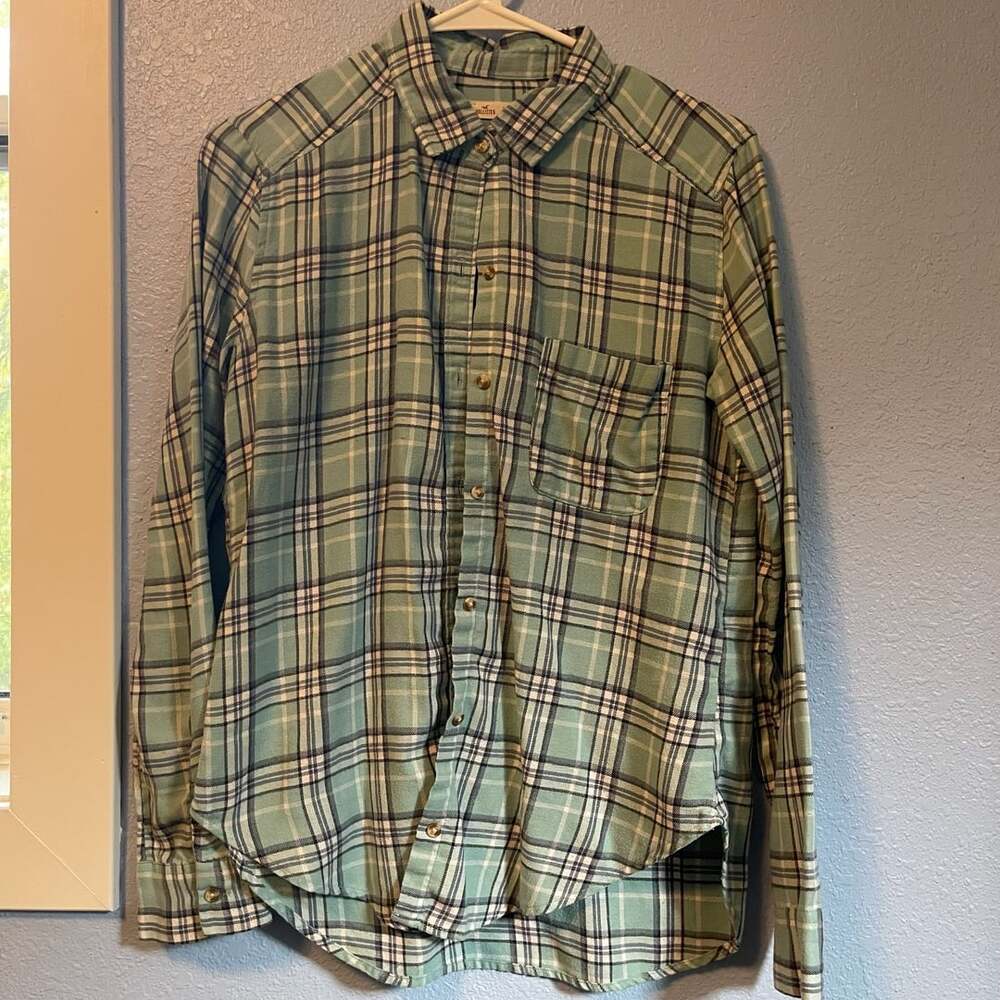 Hollister S Small Seafoam Plaid Button Up Long Sleeve Flannel y2k